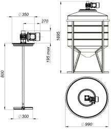 Емкость ФМ 500 в обрешетке N с пищевой лопастной мешалкой белая